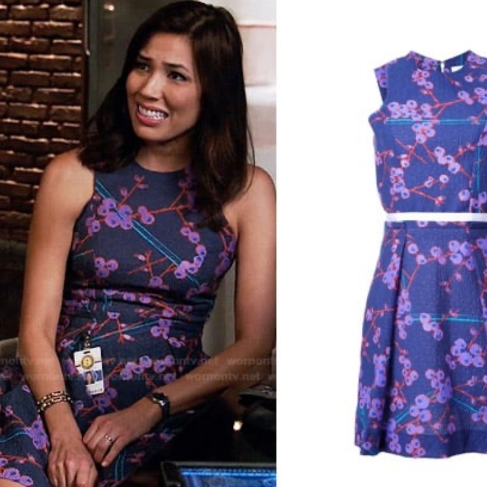 Carven Purple Floral Sleeveless Knee Length Dress Seen On Bones TV Preppy 8